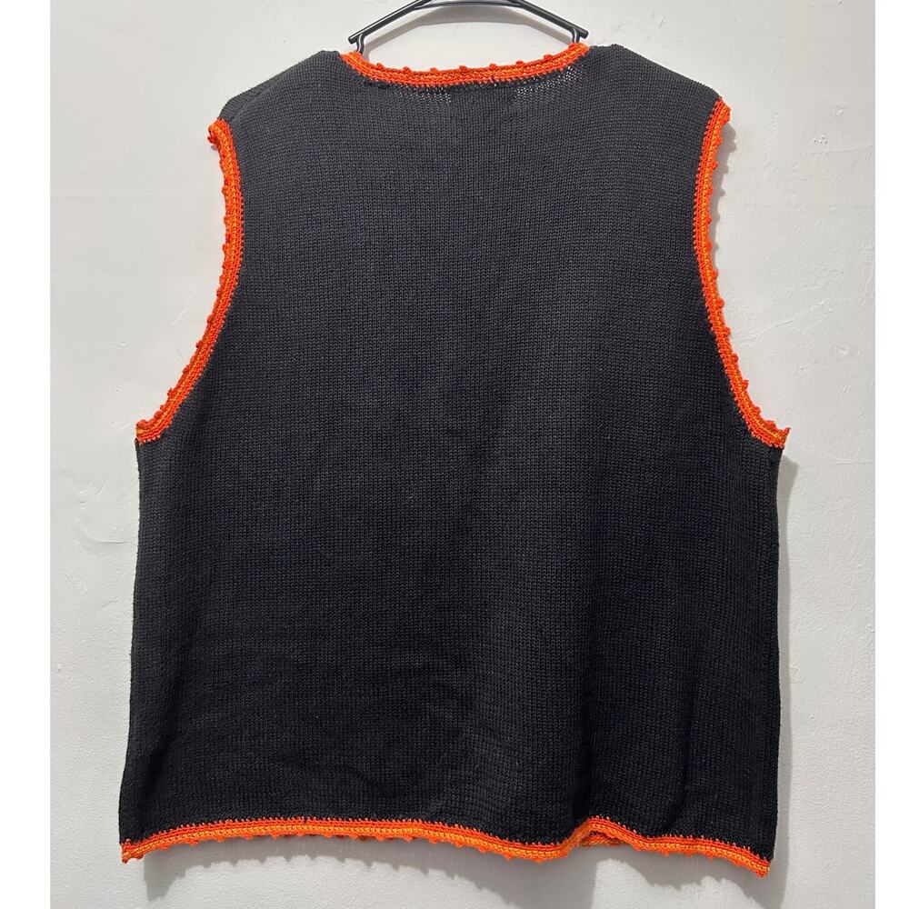 VTG Basic Editions Halloween Sweater Vest XL Blk Pumpkin Ghost Witch Cat Cottage - Picture 3 of 10